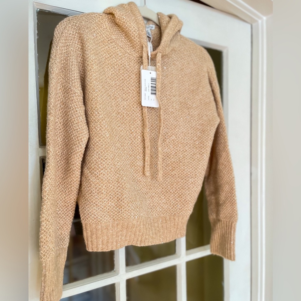 NWT Autumn Cashmere Sequined Honeycomb Knit Hoodie Soft New Pullover Sweater